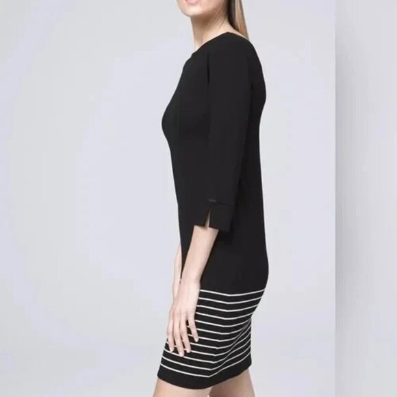 WHITE HOUSE BLACK MARKET STRIPED HEM KNIT 3/4 SLEEVE SHIFT DRESS - Picture 2 of 11